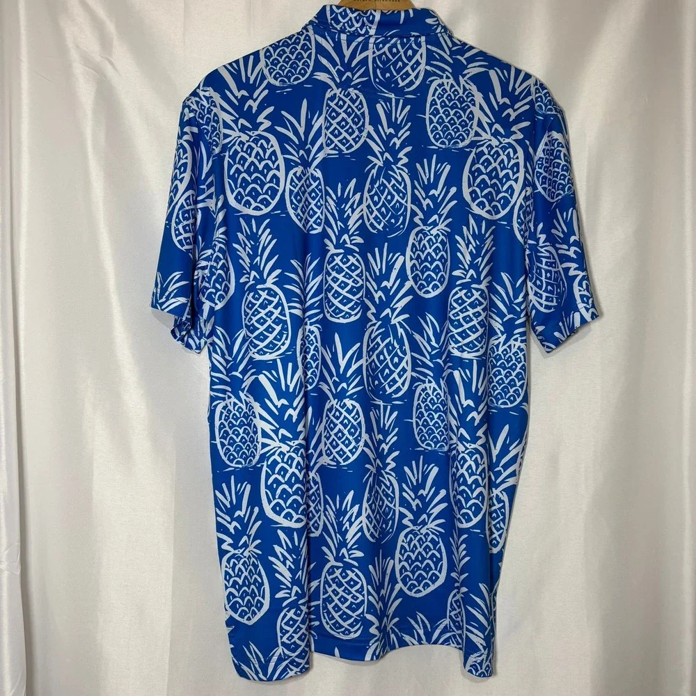 Chubbies‎ Mens The Thigh Napple Performance Polo Shirt Blue Pineapple M